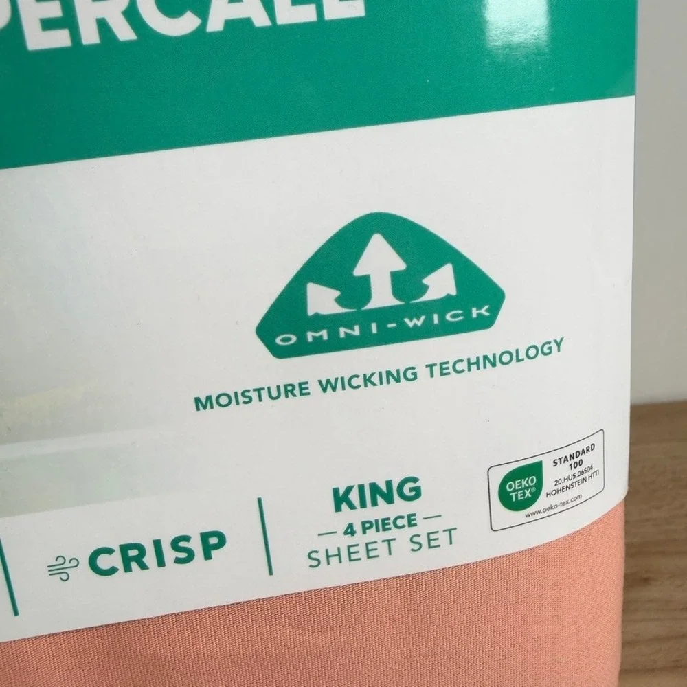 Columbia Breathable 100% Cotton Percale Sheet Set King Rose 4 Pc Omni-Wick NEW